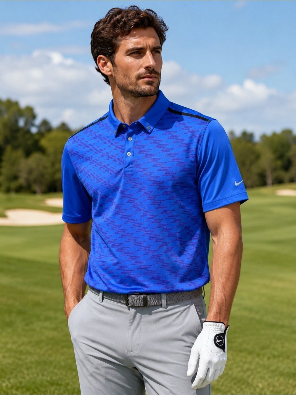 Nike golf men's blue purple printed polo shirt Sz L 🇨🇦